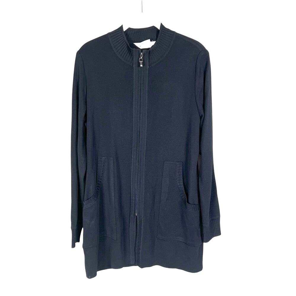 Misook Zip Front Longline Knit Sweater Jacket Black Women's S
